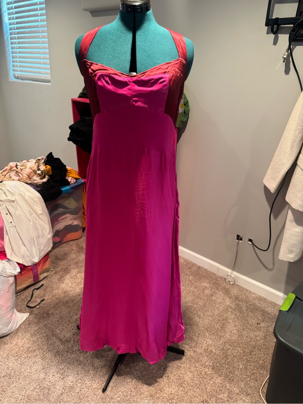 Anthropologie Fuchsia Maxi Dress with Red Straps